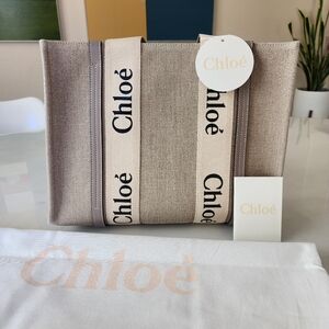 CHLOE MEDIUM WOODY CANVAS TOTE BAG